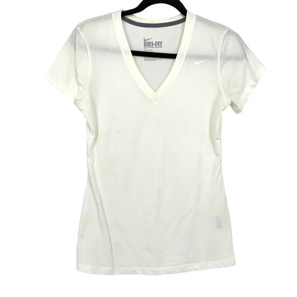 Nike Dri Fit Activewear T-Shirt Womens Size Small White Short Sleeve V-Neck - Picture 1 of 6